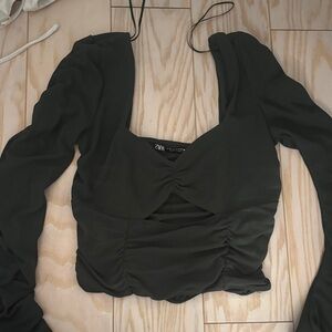 Zara Women's Dark Green Ruched Blouse